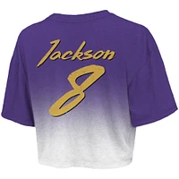 Haut court Majestic Threads Lamar Jackson violet/blanc Baltimore Ravens Dip-Dye nom et numéro du joueur pour femmes