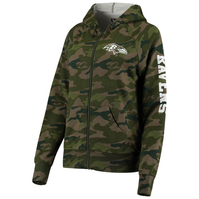 Sweat à capuche raglan entièrement zippé New Era Camo Baltimore Ravens pour femme
