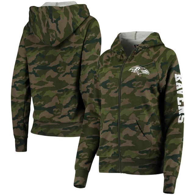 Sweat à capuche raglan entièrement zippé New Era Camo Baltimore Ravens pour femme