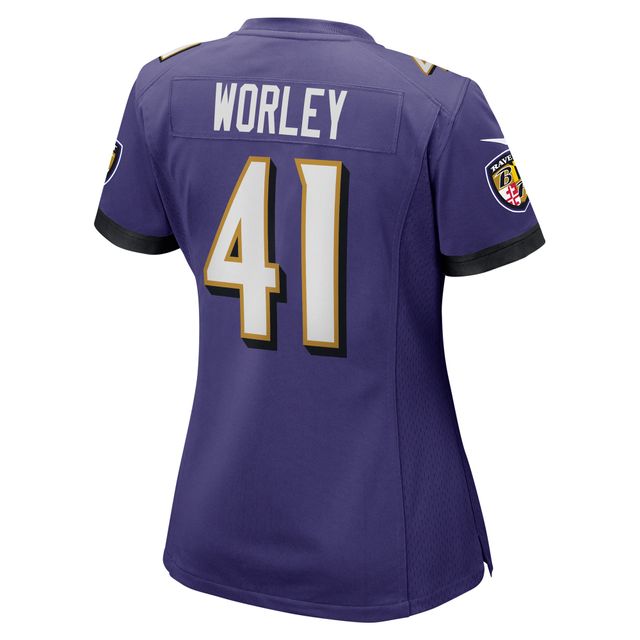 Maillot de joueur match Nike Daryl Worley violet Baltimore Ravens pour femme