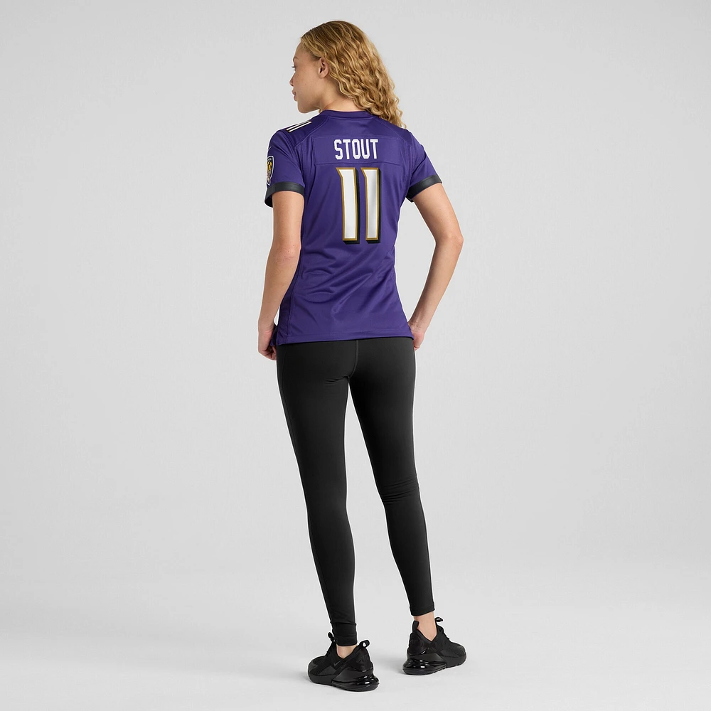 Maillot de match joueur Nike Jordan Stout violet Baltimore Ravens pour femme