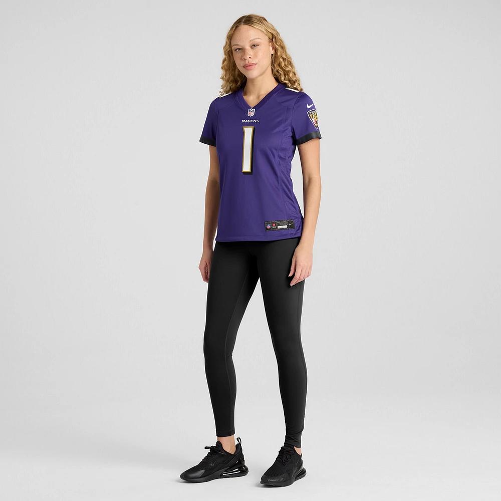 Women's Nike Number 1 Bride Purple Baltimore Ravens Game Jersey