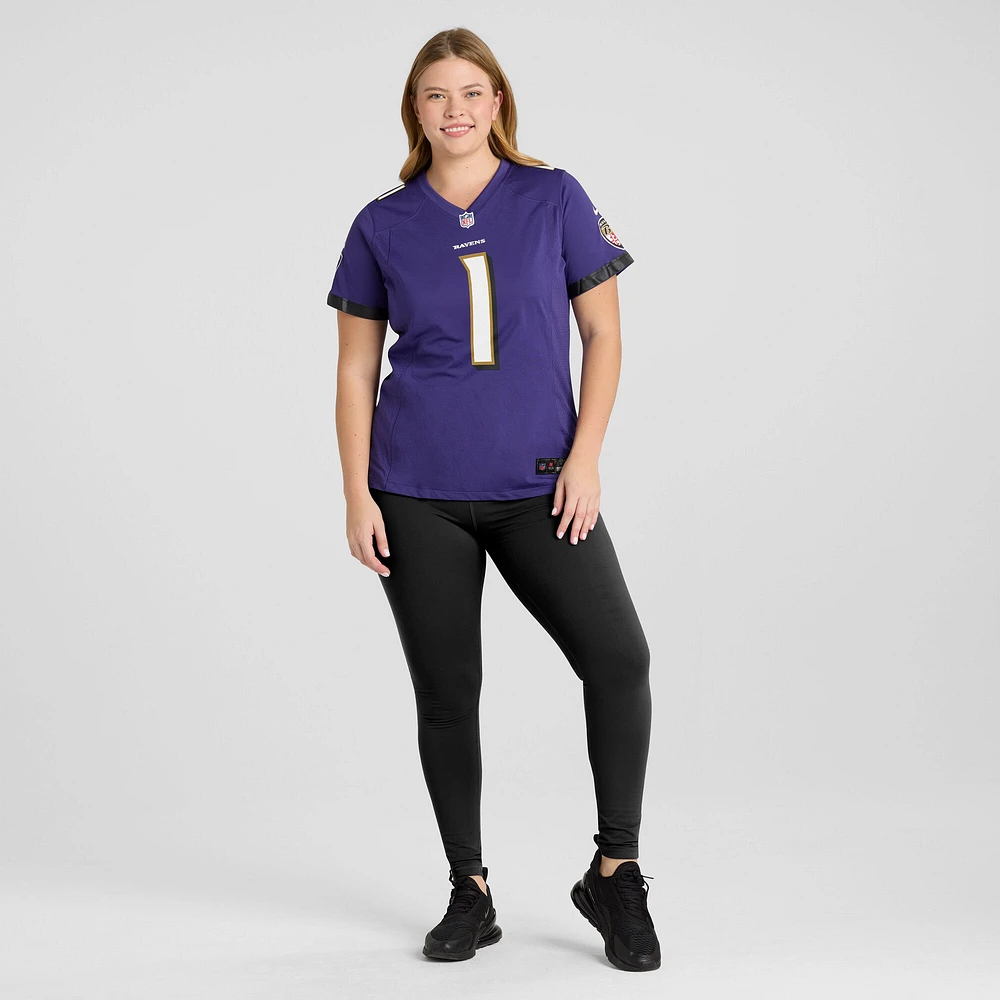 Women's Nike Number 1 Bride Purple Baltimore Ravens Game Jersey