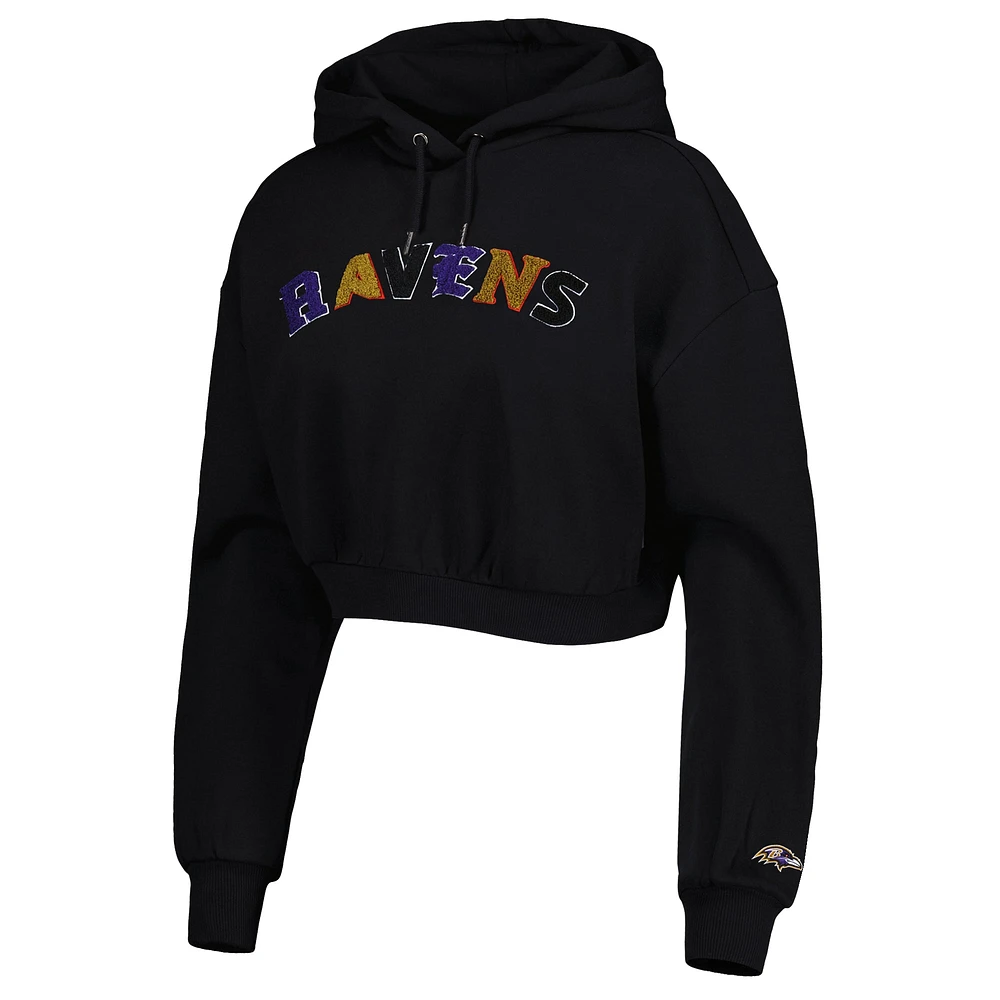 Women's The Wild Collective Black Baltimore Ravens Cropped Pullover Hoodie