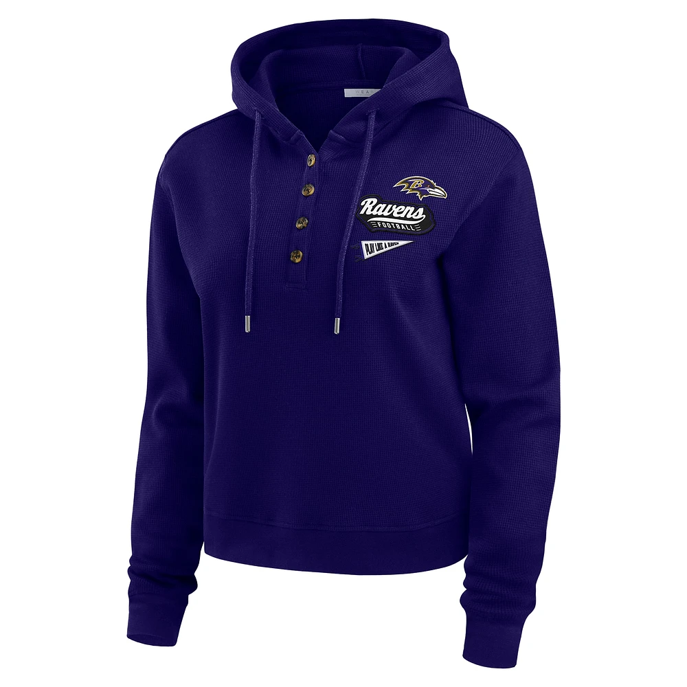 Women's WEAR by Erin Andrews Purple Baltimore Ravens Waffle-Knit Pullover Hoodie