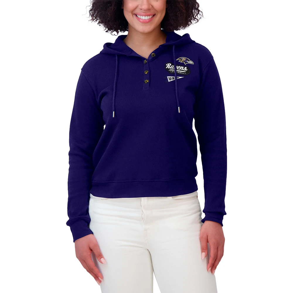 Women's WEAR by Erin Andrews Purple Baltimore Ravens Waffle-Knit Pullover Hoodie