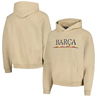 Men's Khaki Barcelona Team Stripe Oversized Pullover Hoodie