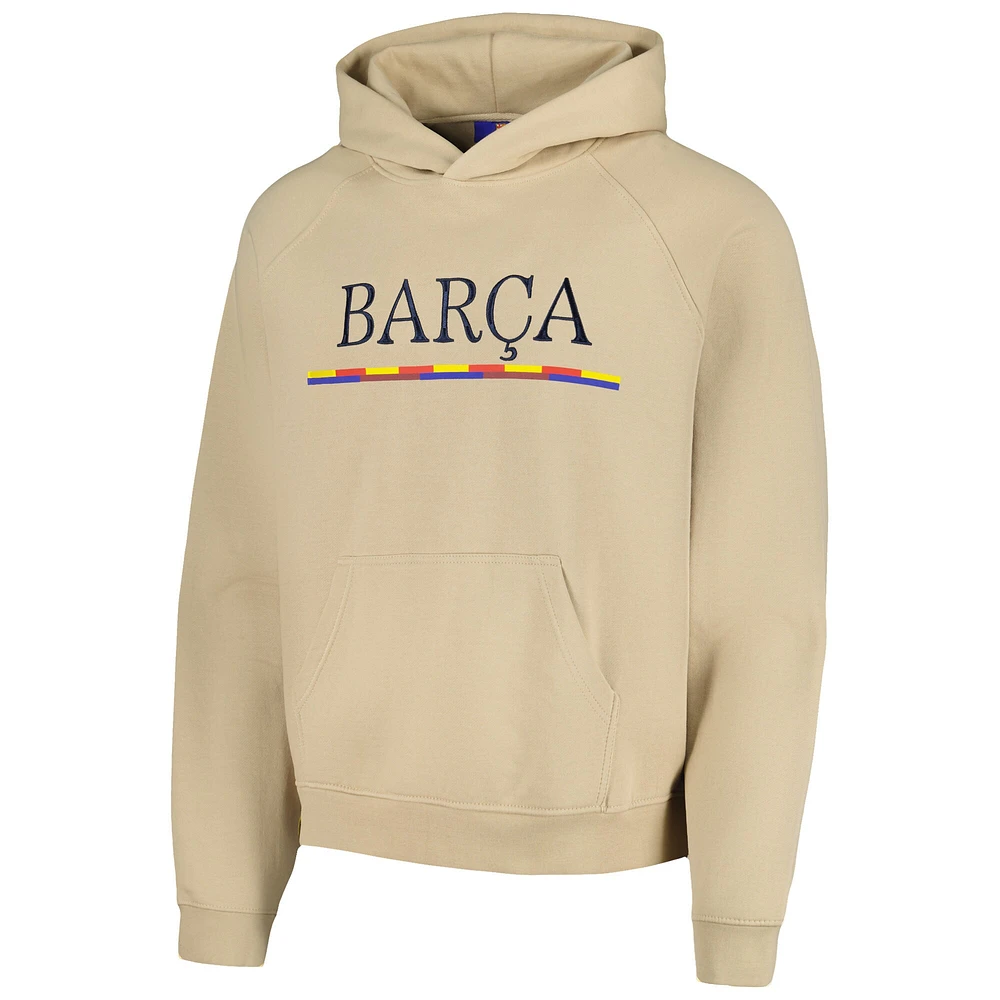 Men's Khaki Barcelona Team Stripe Oversized Pullover Hoodie