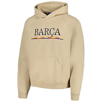 Men's Khaki Barcelona Team Stripe Oversized Pullover Hoodie