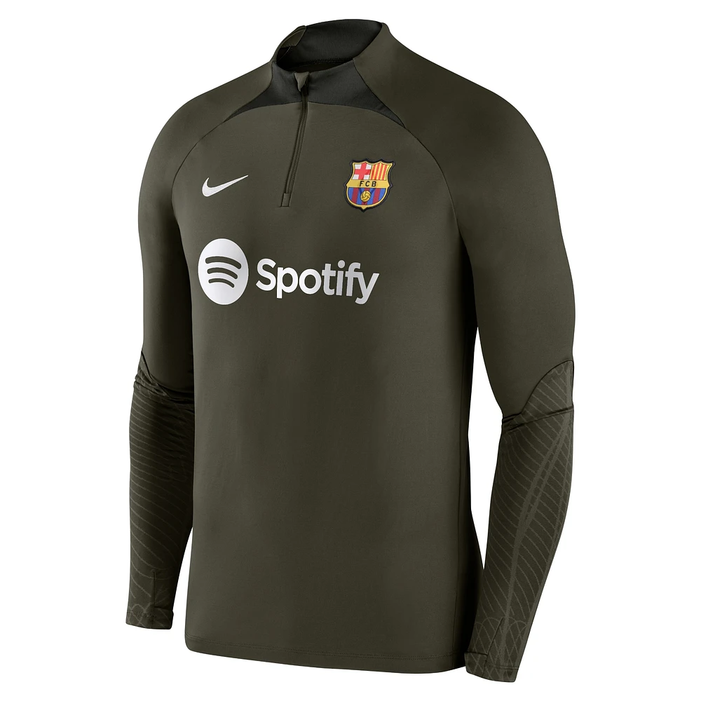 Men's Nike Olive Barcelona Strike Drill 2023/24 Performance Quarter-Zip Long Sleeve Top