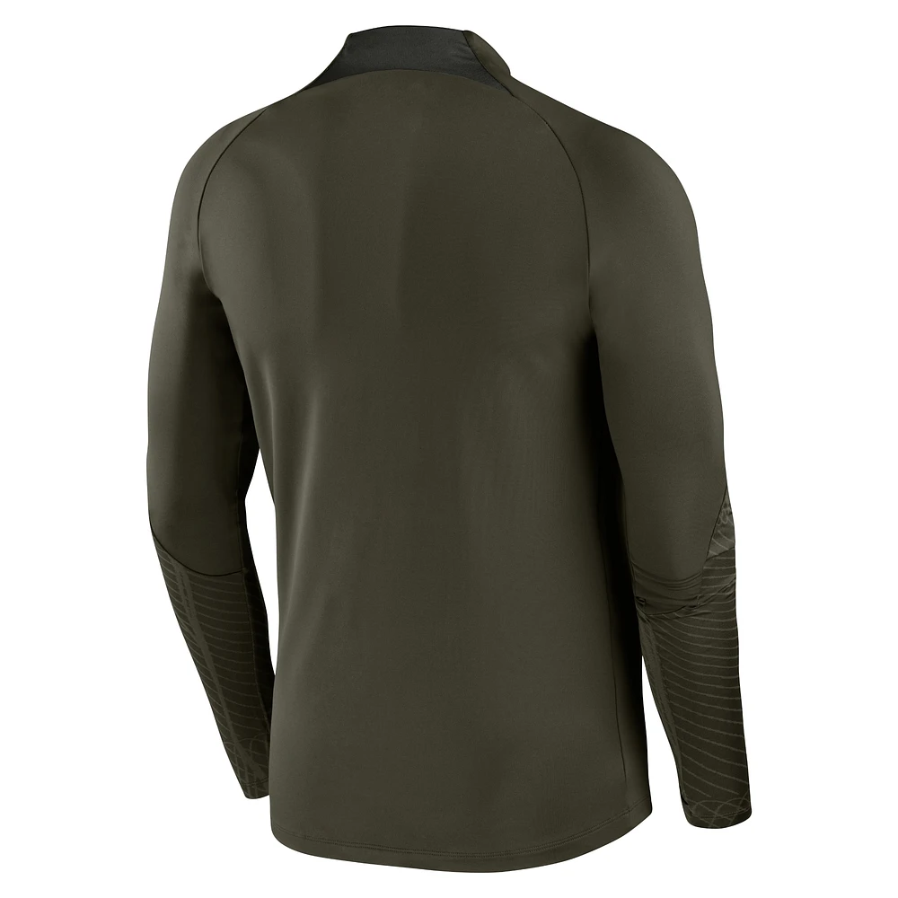 Men's Nike Olive Barcelona Strike Drill 2023/24 Performance Quarter-Zip Long Sleeve Top