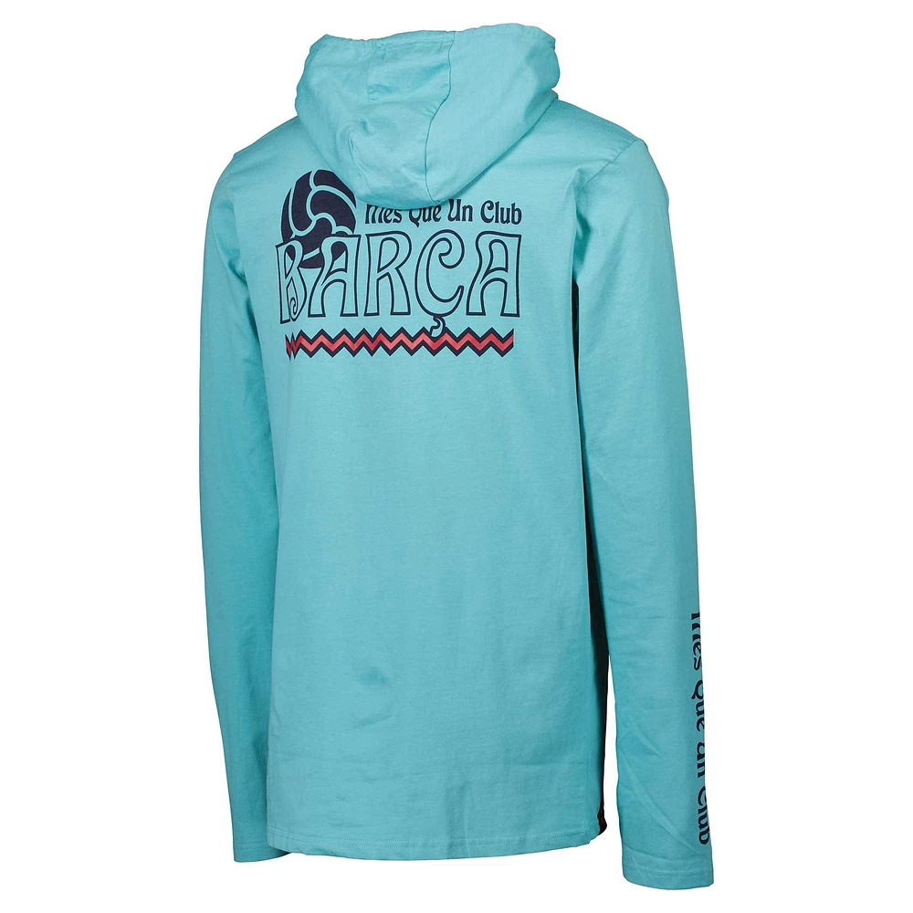 Men's Teal Barcelona Long Sleeve Hoodie T-Shirt