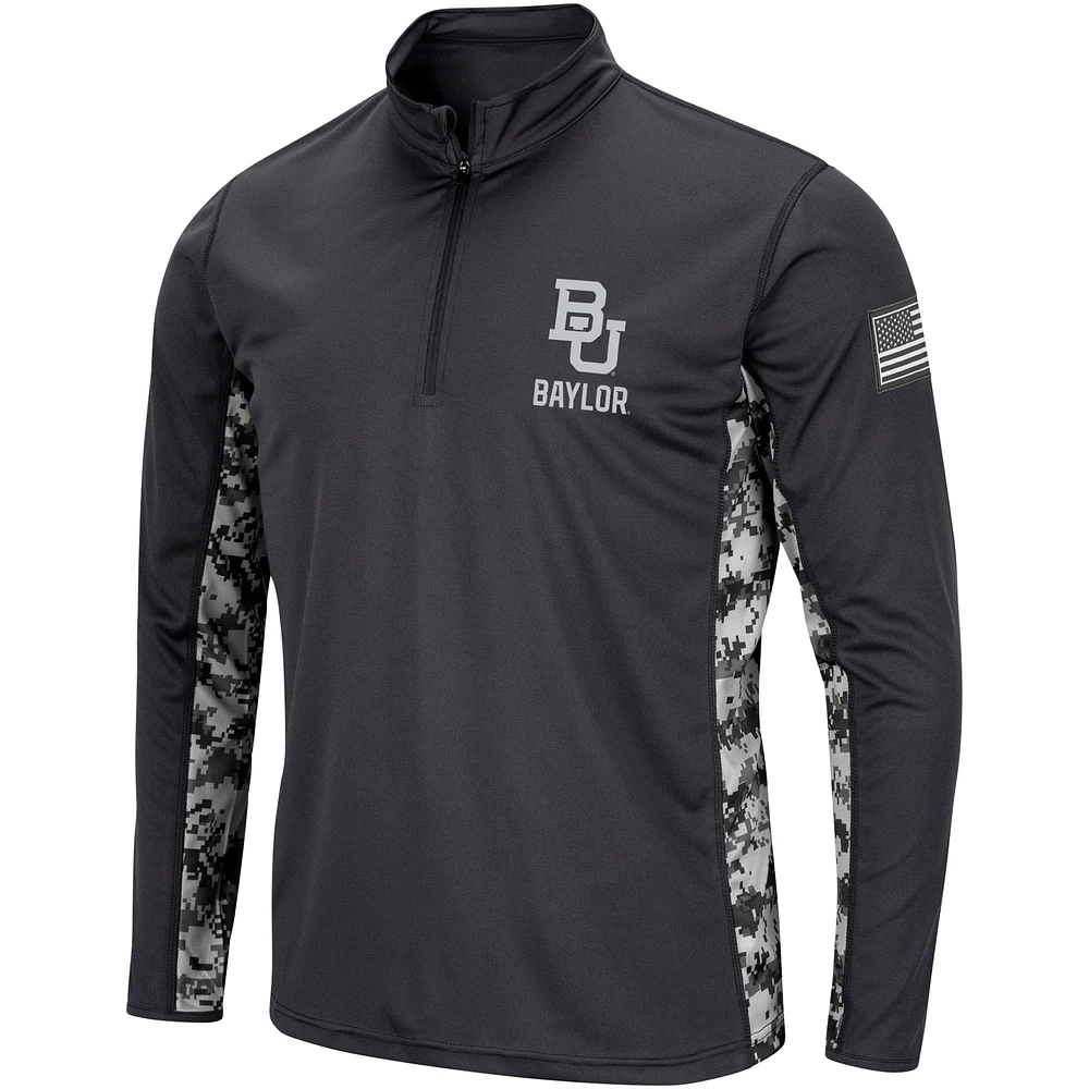 Men's Colosseum Charcoal Baylor Bears OHT Military Appreciation Rival Digi Camo Quarter-Zip Jacket
