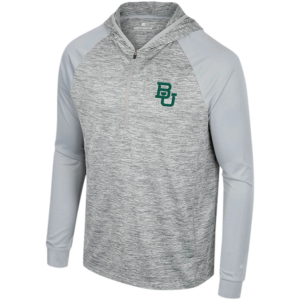 Men's Colosseum Gray Baylor Bears Cybernetic Raglan Quarter-Zip Hooded Top