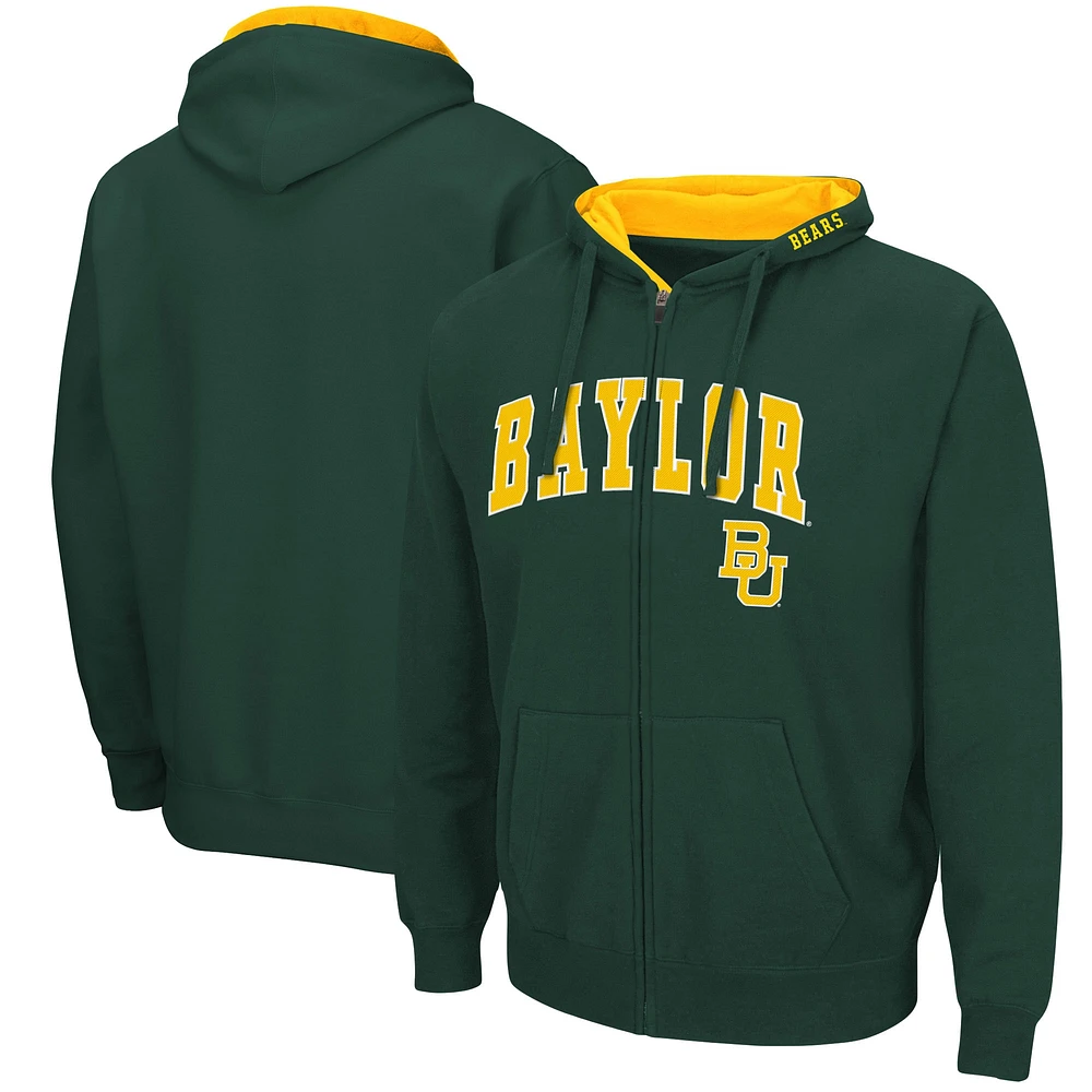 Men's Colosseum Green Baylor Bears Arch & Logo 3.0 Full-Zip Hoodie