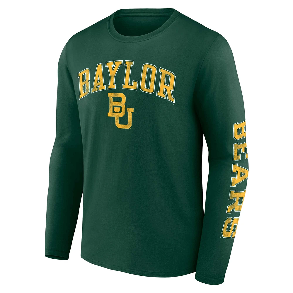 T-shirt à manches longues vert Baylor Bears Fanatics pour hommes en détresse avec logo