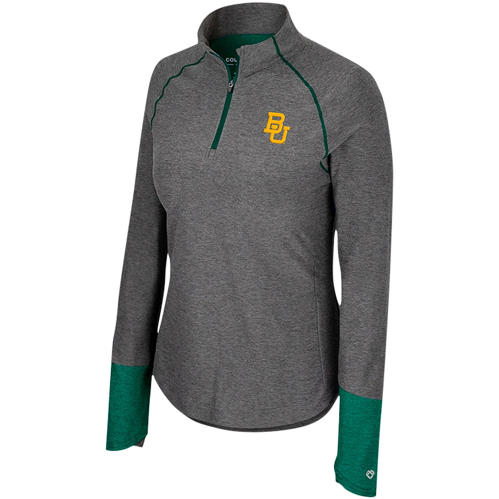 Women's Colosseum  Black Baylor Bears Morningside Sleeve Hit Raglan Quarter-Zip Top