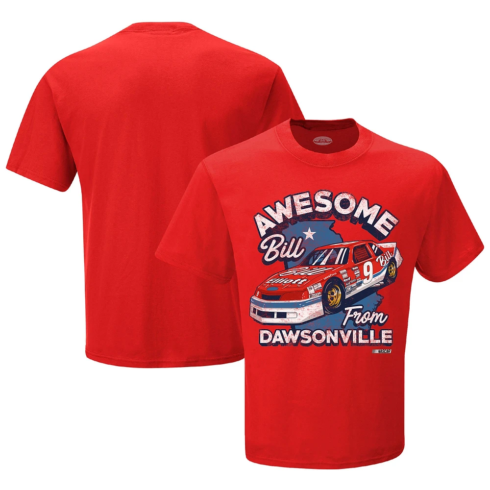 T-shirt rouge Bill Elliott Awesome From Dawsonville pour homme avec drapeau à damier