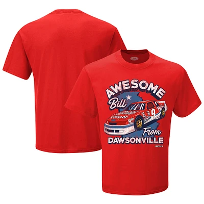 T-shirt rouge Bill Elliott Awesome From Dawsonville pour homme avec drapeau à damier