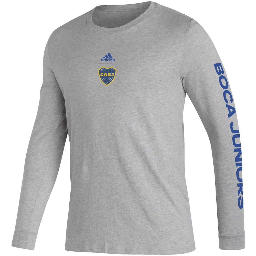 Men's adidas Heather Gray Boca Juniors Team Crest Long Sleeve T-Shirt