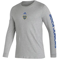 Men's adidas Heather Gray Boca Juniors Team Crest Long Sleeve T-Shirt