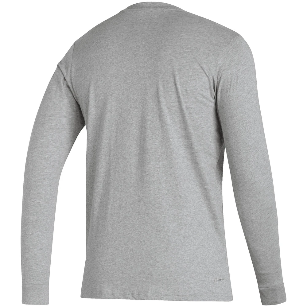 Men's adidas Heather Gray Boca Juniors Team Crest Long Sleeve T-Shirt