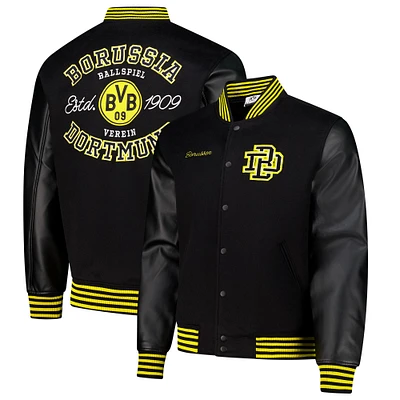 Veste universitaire noire à boutons-pression pour supporter du Borussia Dortmund homme