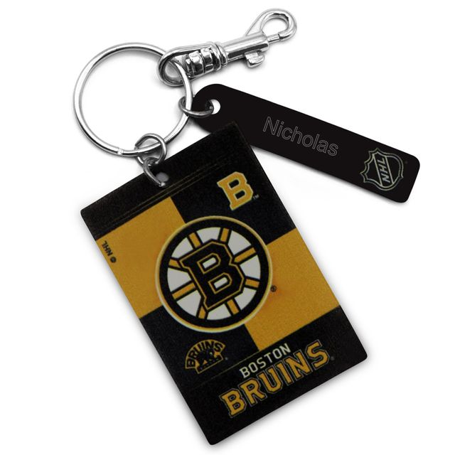 Porte-clés rectangulaire en cuir noir Boston Bruins personnalisé