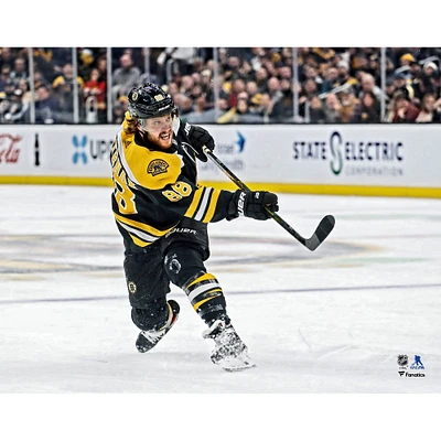 David Pastrnak Boston Bruins Unsigned Black Jersey Shooting Photograph