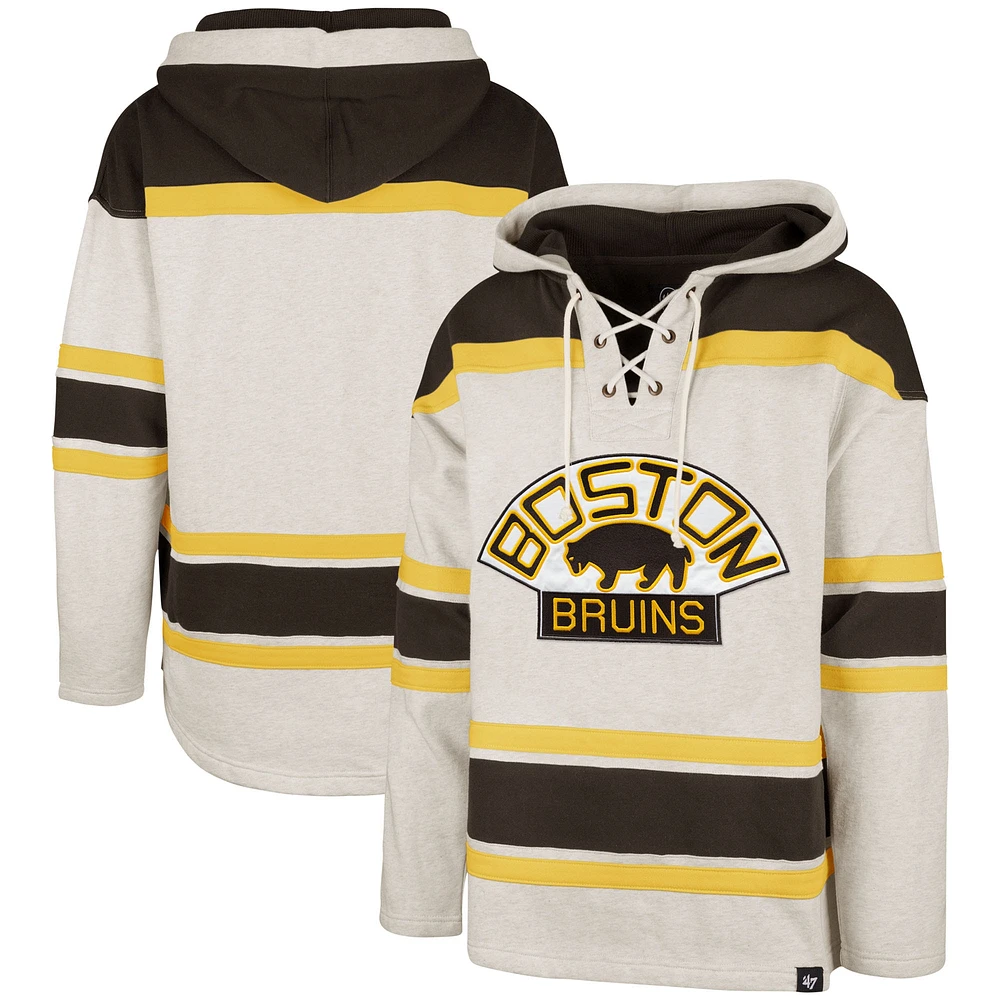 Men's '47 Oatmeal Boston Bruins Rockaway Lacer Pullover Hoodie