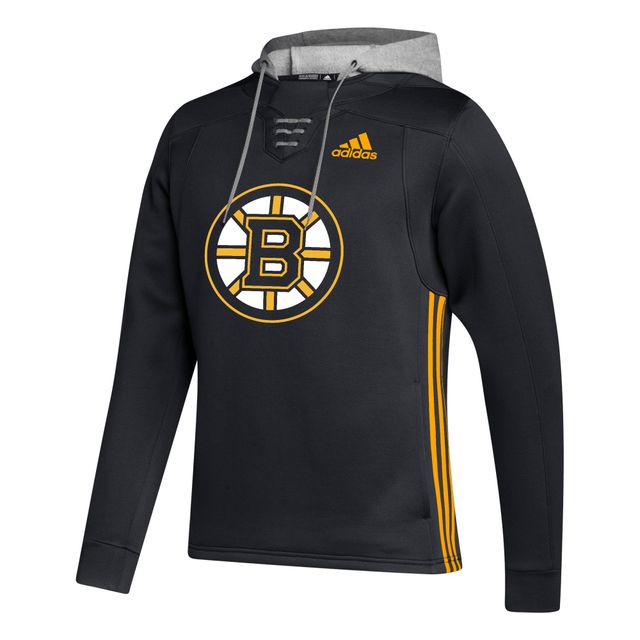 Sweat à capuche adidas noir Boston Bruins Skate Lace Primeblue Team pour hommes