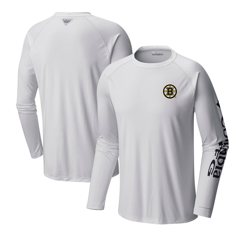 T-shirt blanc à manches longues raglan Omni-Shade Terminal Tackle des Bruins de Boston pour hommes