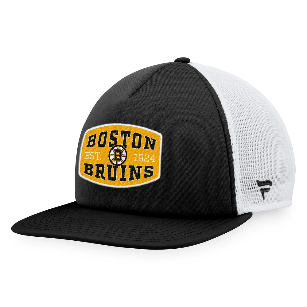 Casquette Snapback de camionneur en mousse avec patch frontal en mousse Fanatics pour hommes, noir/blanc, Bruins de Boston