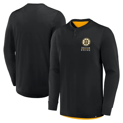 T-shirt Henley à manches longues Adrenaline Push des Bruins de Boston Fanatics pour homme, noir