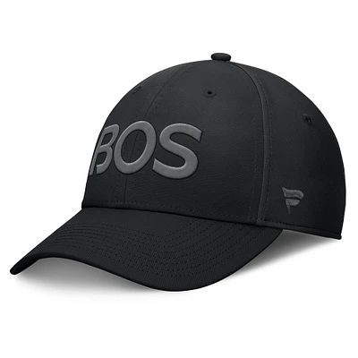 Casquette Fanatics noire authentique Pro Road Team Code Side Patch Flex pour homme des Bruins de Boston