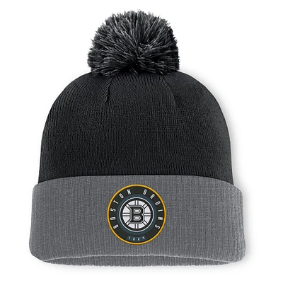 Bonnet en tricot à revers avec pompon Fanatics pour homme, noir, des Bruins de Boston