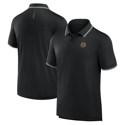 Polo noir Fanatics pour homme avec logo Front Office Move des Bruins de Boston