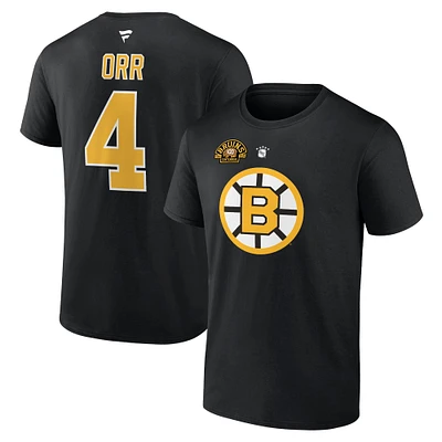 Men's Fanatics Bobby Orr Black Boston Bruins Centennial Authentic Stack Retired Player Name & Number T-Shirt