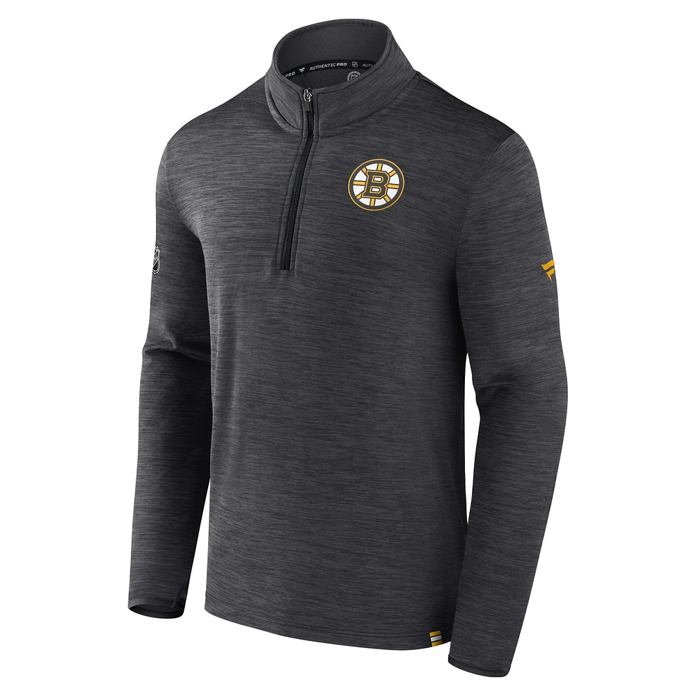 Men's Fanatics  Charcoal Boston Bruins Authentic Pro Quarter-Zip Pullover Top