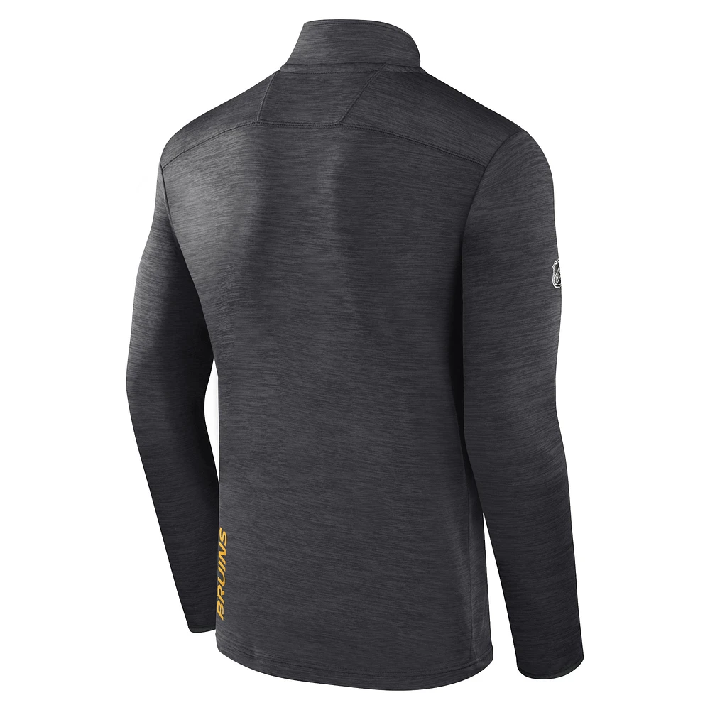 Men's Fanatics  Charcoal Boston Bruins Authentic Pro Quarter-Zip Pullover Top