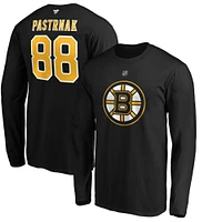Men's Fanatics David Pastrnak Black Boston Bruins Authentic Stack Name & Number Long Sleeve T-Shirt