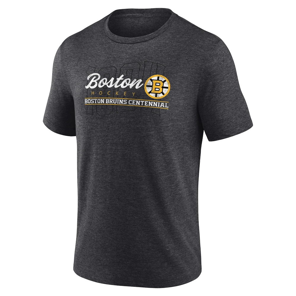 T-shirt tri-mélange de hockey du centenaire des Bruins Boston Fanatics Heather Charcoal pour hommes