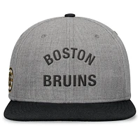 Men's Fanatics Heather Gray Boston Bruins Elements Flat Brim Leather Strapback Hat
