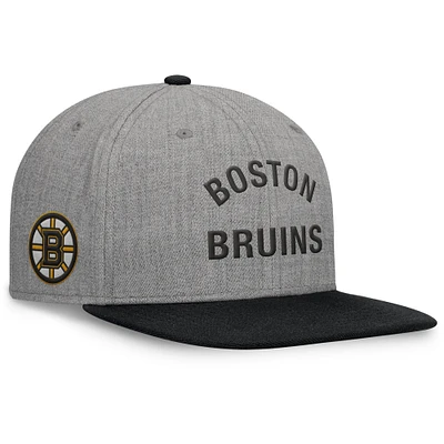 Casquette à bretelles en cuir à bord plat Fanatics pour hommes, gris chiné, Boston Bruins Elements