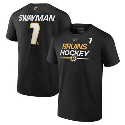 T-shirt avec nom et numéro Fanatics Jeremy Swayman pour hommes, noir, Bruins de Boston, Authentic Pro Prime