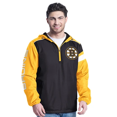 Veste à capuche demi-zip latéral G-III Sports by Carl Banks pour homme, noire/dorée, des Bruins de Boston