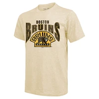 Men's Majestic Threads David Pastrnak Cream Boston Bruins Dynasty Name & Number Tri-Blend T-Shirt
