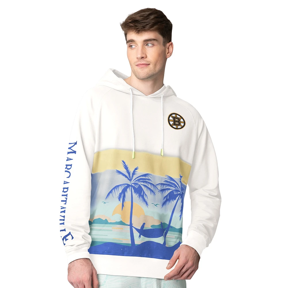 Sweat à capuche imprimé pêche Island Dream des Bruins de Boston pour homme Margaritaville Cream