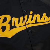 Men's Mitchell & Ness Black Boston Bruins 100th Anniversary Satin Raglan Full-Snap Jacket