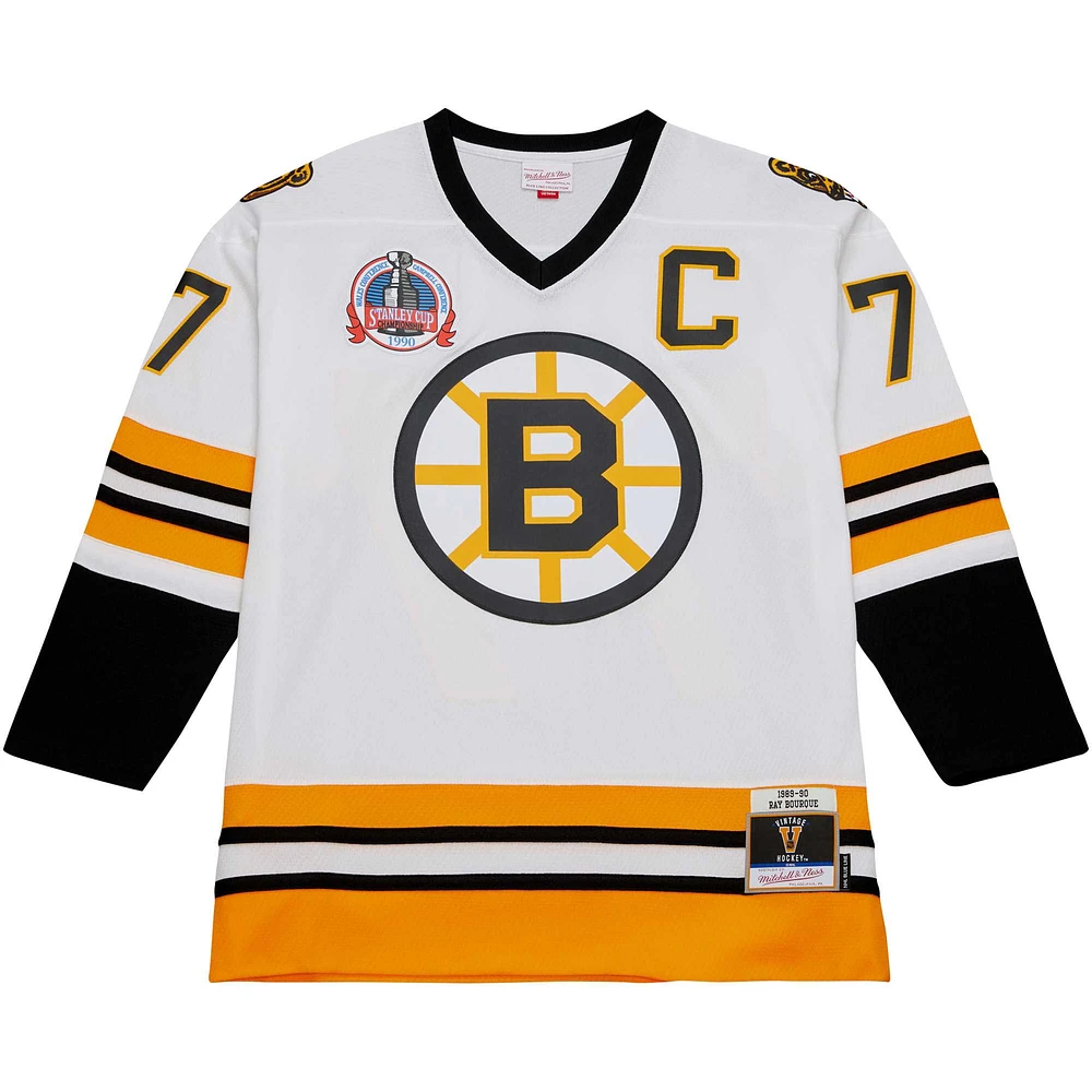 Men's Mitchell & Ness Ray Bourque White Boston Bruins Captain Patch 1989/90 Blue Line Player Jersey